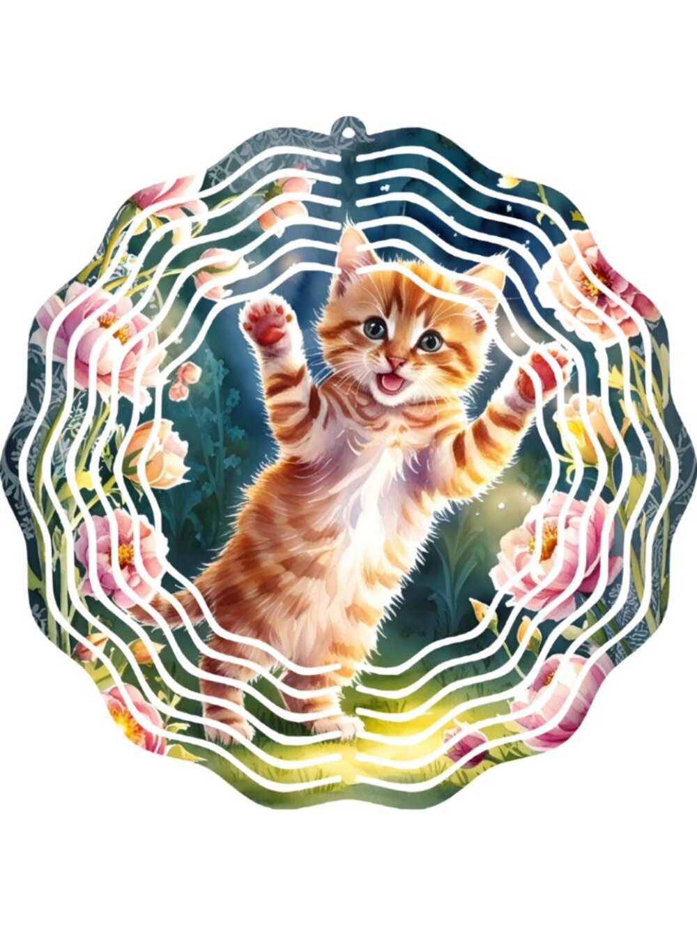 Garden Wind Spinner 10" Metal Large Orange Tabby Kitten Outdoor Whirlgig 3D Art